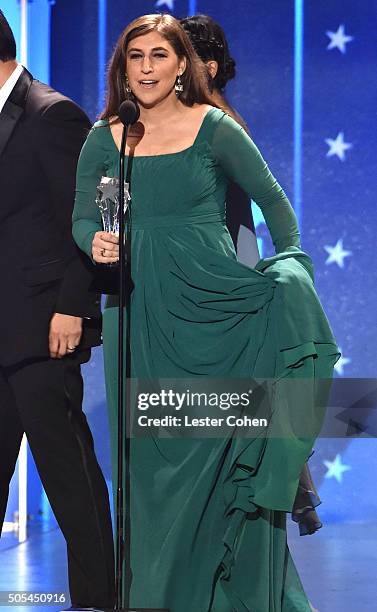 Actress Mayim Bialik accepts the Supporting Actress In A Comedy Series award for 'The Big Bang Theory ' onstage during the 21st Annual Critics'...