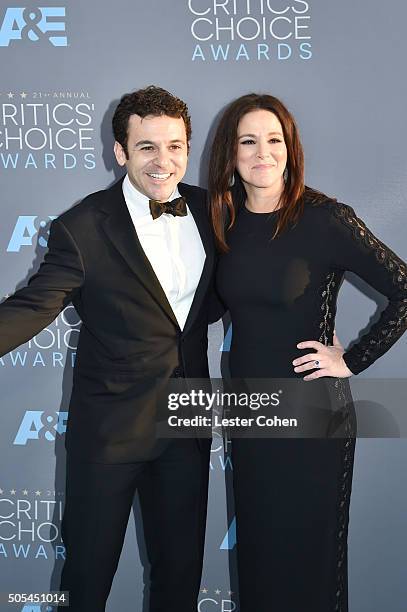 Actor Fred Savage and Jennifer Lynn Stone attend the 21st Annual Critics' Choice Awards at Barker Hangar on January 17, 2016 in Santa Monica,...