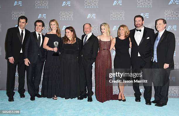 Screenwriter Josh Singer, actor Brian d'Arcy James, producers Blye Pagon Faust, Nicole Rocklin and Steve Golin, actress Rachel McAdams, journalist...