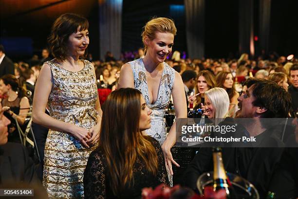 Actors Kristen Schaal, January Jones and Christian Bale attend the 21st Annual Critics' Choice Awards at Barker Hangar on January 17, 2016 in Santa...