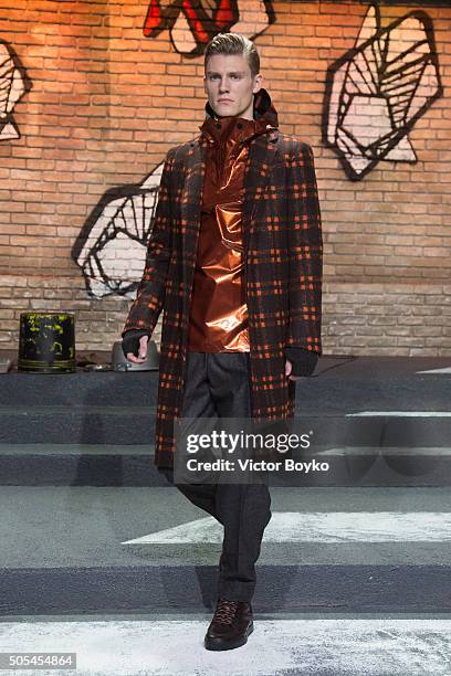 Model walks the stage at Z Zegna presentation during Milan Men's Fashion Week FW16 on January 17, 2016 in Milan, Italy.