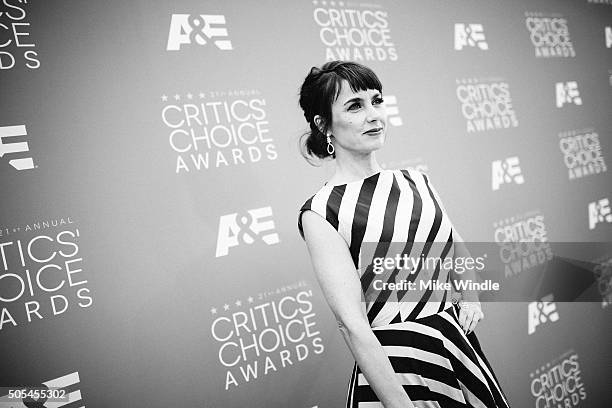 Actress Constance Zimmer attends the 21st annual Critics' Choice Awards at Barker Hangar on on January 17, 2016 in Santa Monica, California.