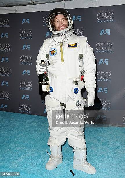 Actor/comedian T.J. Miller poses in the press room at the 21st annual Critics' Choice Awards at Barker Hangar on January 17, 2016 in Santa Monica,...
