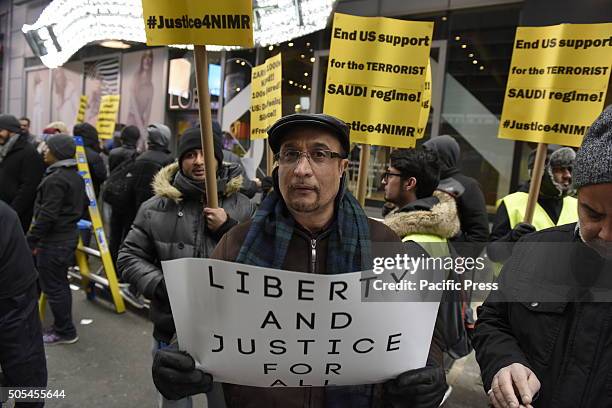 Hundreds of Muslims gathered in Times Square to protest against the Saudi government's execution of dissident sheikh Nimr Baqir al-Nimr and demand...