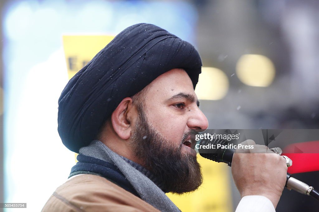 Hundreds of Muslims gathered in Times Square to protest...
