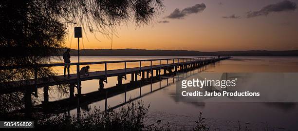 long jetty sunset - tuggerah lake stock pictures, royalty-free photos & images