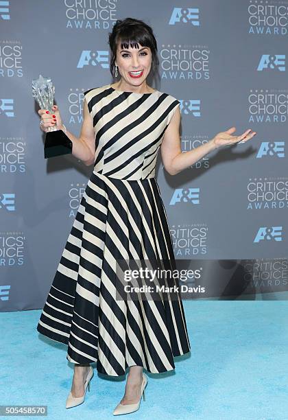 Actress Constance Zimmer, winner of the award for Best Supporting Actress in a Drama Series for 'Unreal,' poses in the press room during the 21st...