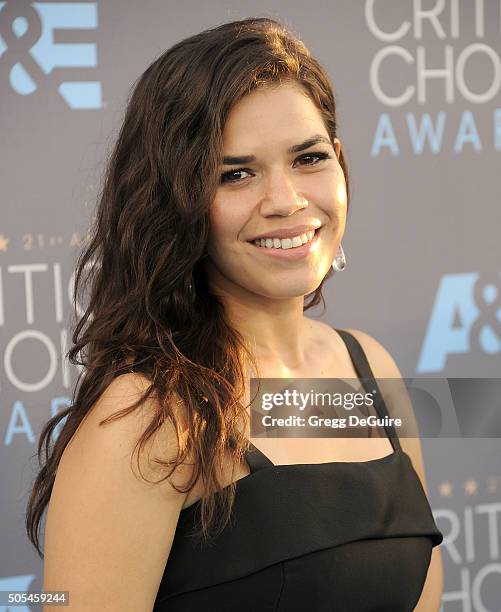 Actress America Ferrera arrives at the 21st Annual Critics' Choice Awards at Barker Hangar on January 17, 2016 in Santa Monica, California.