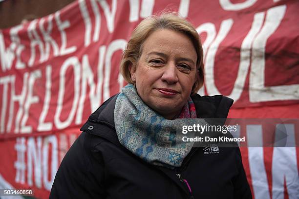 Green party leader, Natalie Bennett arrives as members of the 'Plane Stupid' group gather at Willesdon Youth Magistrates Court on January 18, 2016 in...