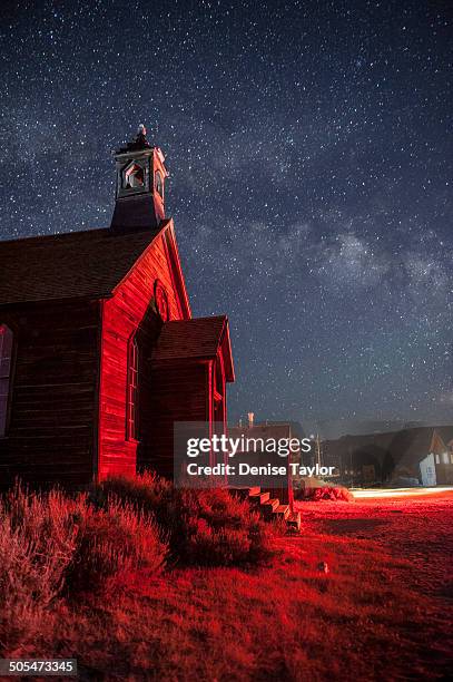 bodie methodist church in red - bodie ghost town stock pictures, royalty-free photos & images