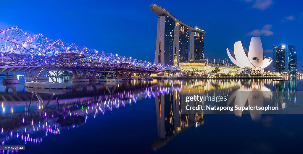 Helix Bridge and Sands in blue hour