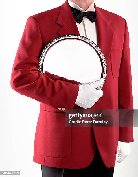 butler/waiter with silver platter - male waiter stock pictures, royalty-free photos & images