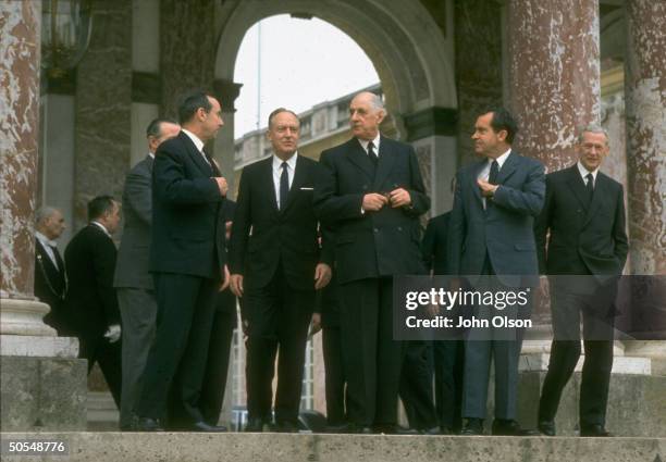 Secretary of State William P. Rogers, President of France Charles De Gaulle and US President Richard M. Nixon during European tour.