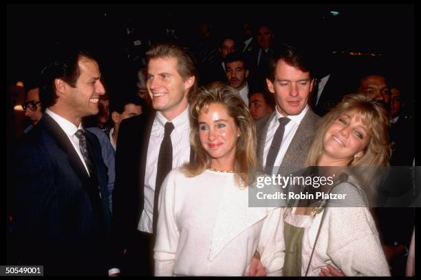 The cast of TV show Dynasty including Michael Nader, Jack Coleman, Pamela Bellwood, Gordon Thompson and Heather Locklear.