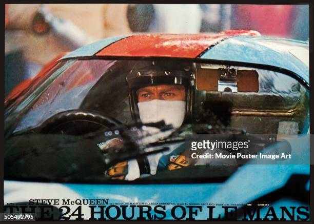 Actor Steve McQueen appears on a poster for the racing movie 'Le Mans', aka 'The 24 Hours of Le Mans', 1971.