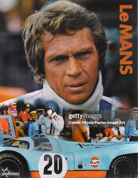Actor Steve McQueen appears on a poster for the racing movie 'Le Mans', aka 'The 24 Hours of Le Mans', 1971.