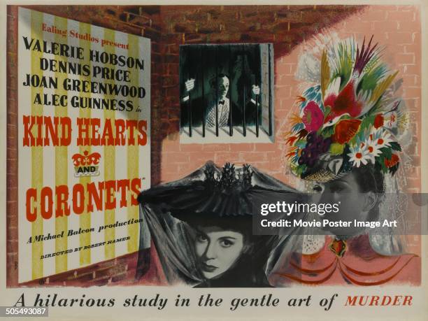 Actresses Valerie Hobson and Joan Greenwood feature on a poster for the movie 'Kind Hearts and Coronets', 1949.