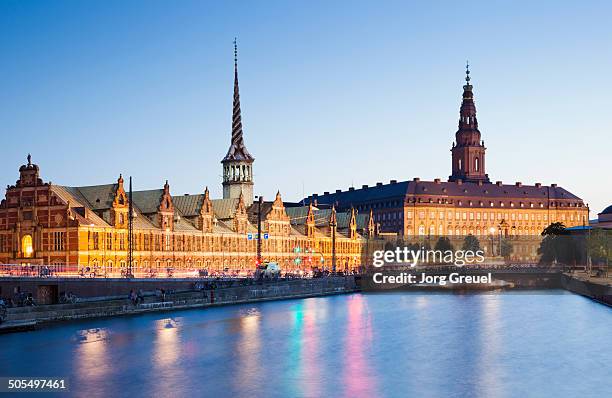 copenhagen at dusk - kirchturmspitze stock-fotos und bilder