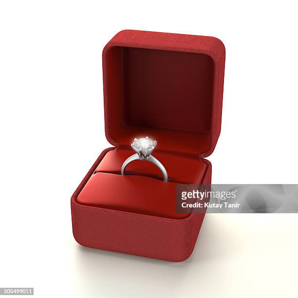 engagement ring in red box - ring box stock-fotos und bilder