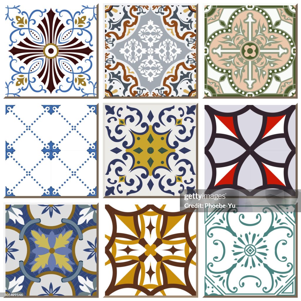 90s Tile Pattern Vintage Retro Ceramic Tile Pattern Set Collection 013 High-Res Vector ...