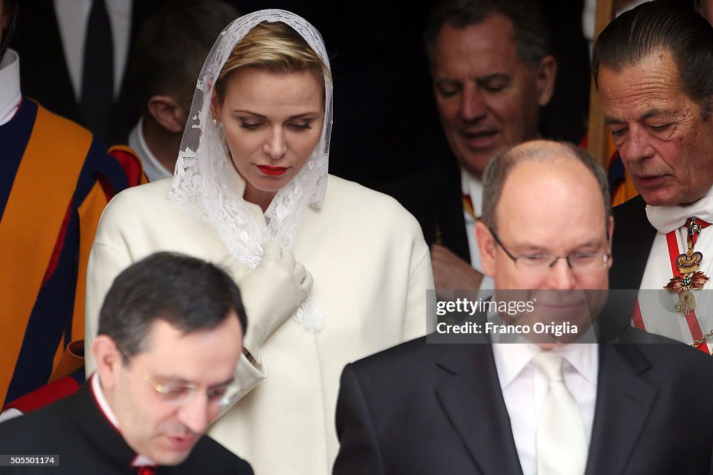 The Pope Meets Albert And Charlene Of Monaco - Arrivals