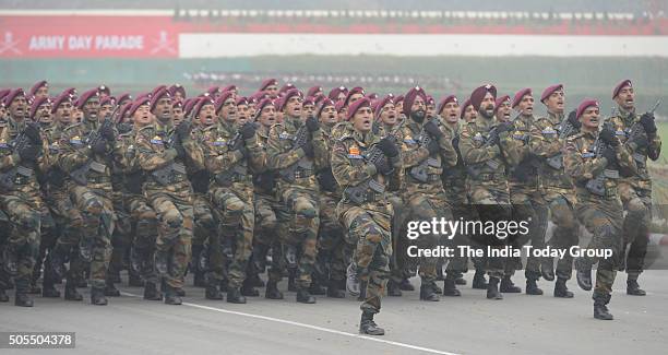 Indian Army Para Commandos march during the Army Day parade in New Delhi.