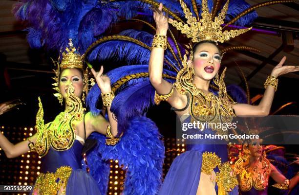 Performers on stage at a kathoey, or ladyboy, cabaret show in Thailand, 2006.