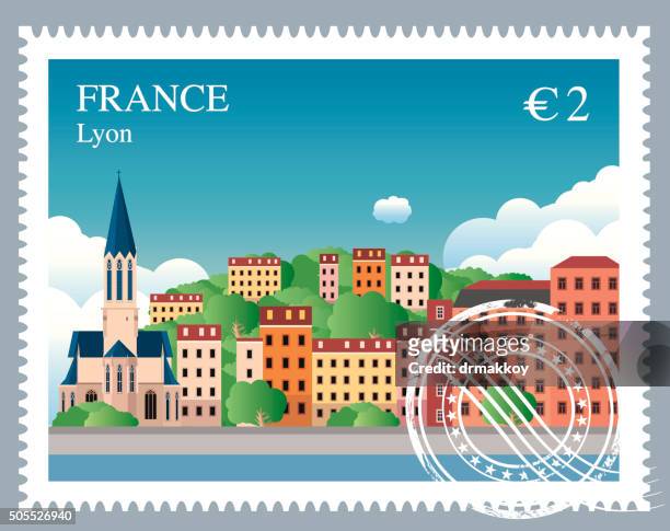 illustrations, cliparts, dessins animés et icônes de timbre france - lyon