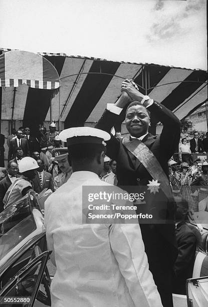 Katanga Province leader Moise Tshombe returning from a conference for Congo leaders.