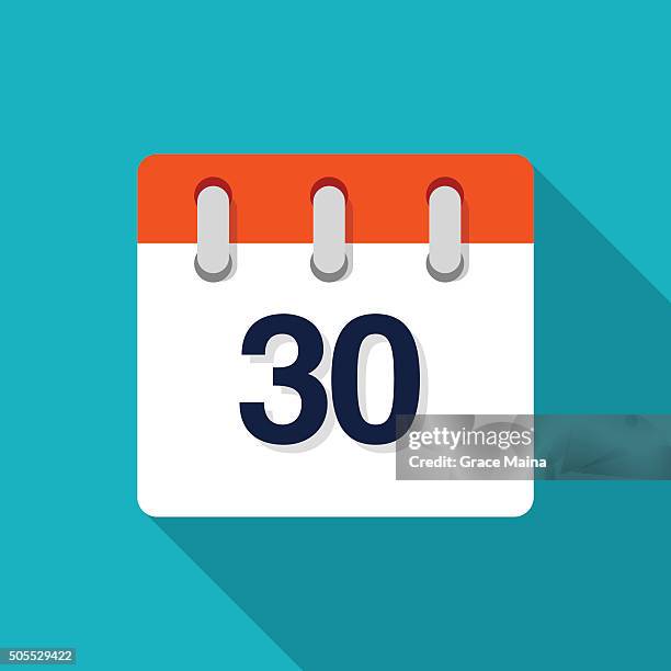 thirtieth flat design calendar icon - vector - 30 days icon stock illustrations