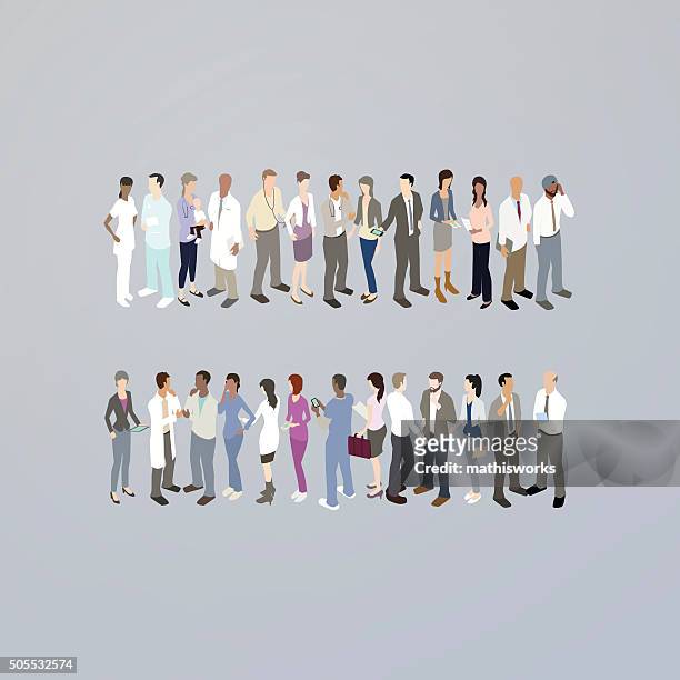 doctors forming an equals sign - mathisworks healthcare stock illustrations