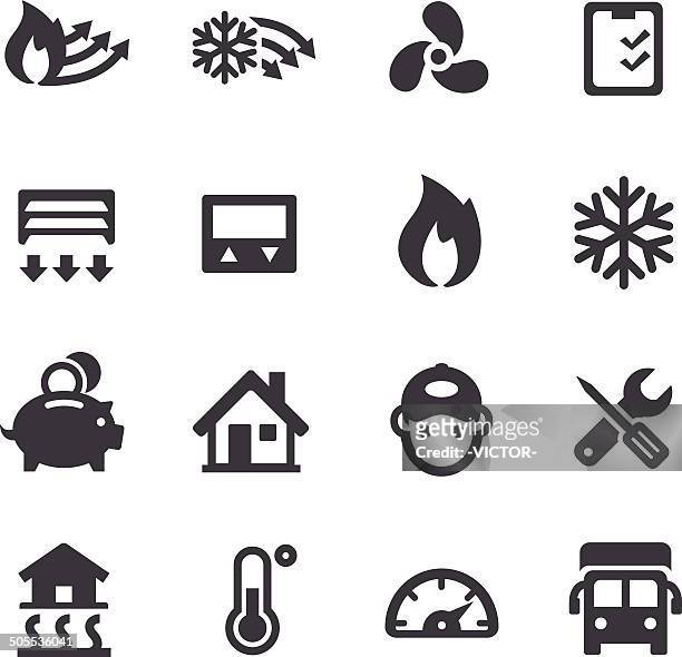 heating and cooling icons - acme series - furnace stock illustrations