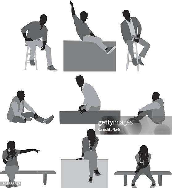 people sitting on different things - bench top stock illustrations