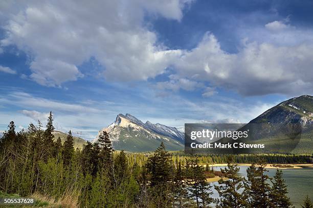 the rundle peaks and sanson peak - mark rundele stock pictures, royalty-free photos & images