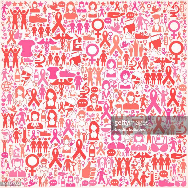 seamless breast cancer awareness royalty free vector art background - icon collage 幅插畫檔、美工圖案、卡通及圖標
