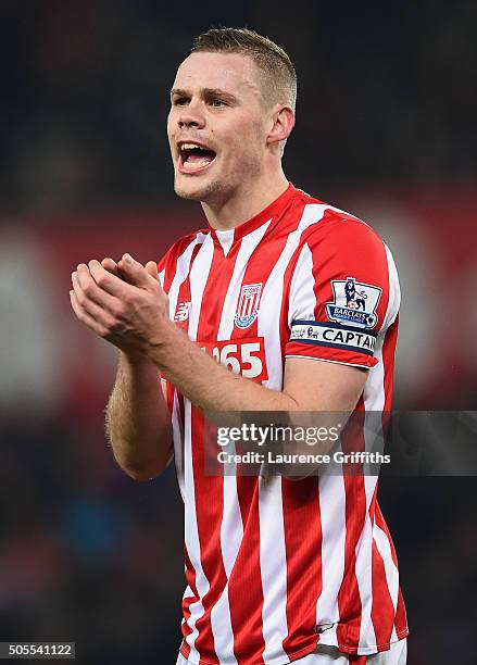 Ryan Shawcross of Stoke Citylooks on during the Barclays Premier League match between Stoke City and Arsenal at The Britannia Stadium on January 17,...