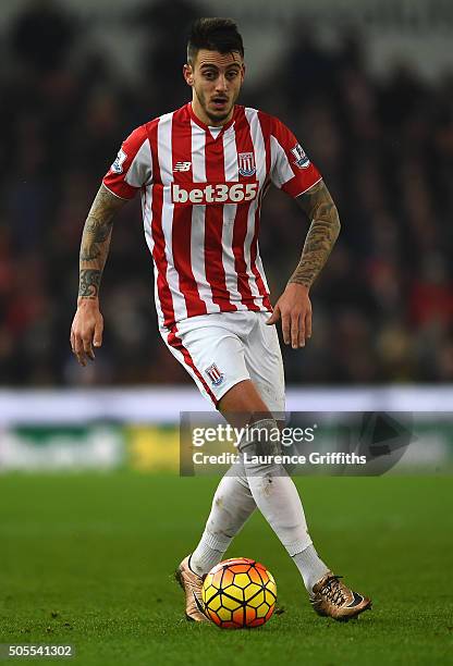 Joselu of Stoke City in action during the Barclays Premier League match between Stoke City and Arsenal at The Britannia Stadium on January 17, 2016...