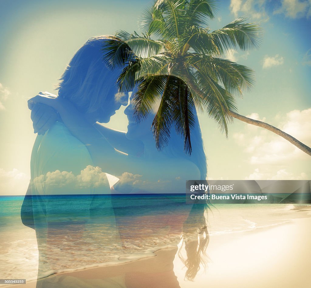 Couple embracing on a tropical beach