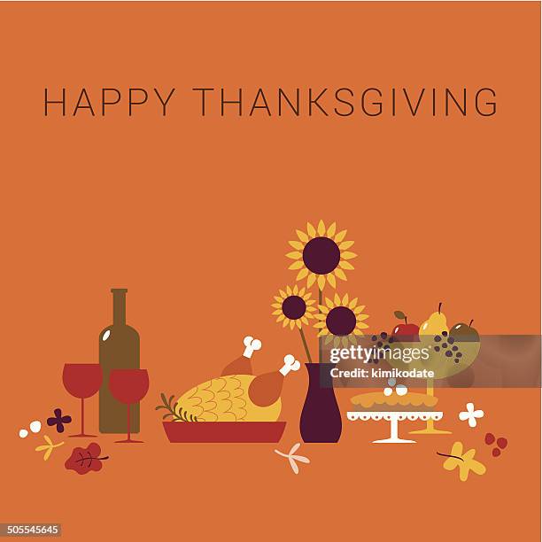 happy thanksgiving dinner card - cakestand stock illustrations