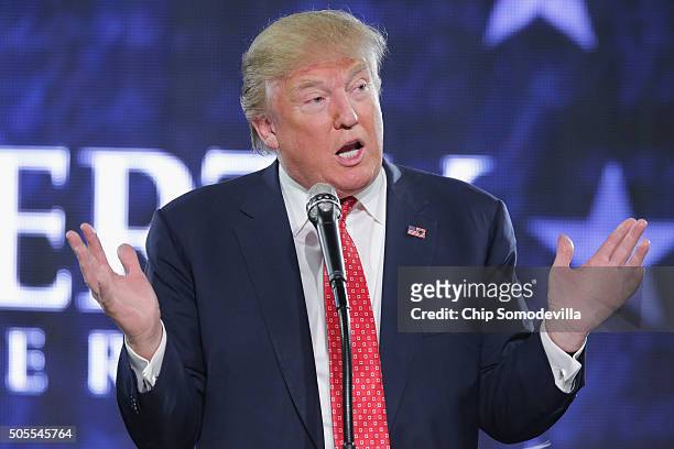 Republican presidential candidate Donald Trump delivers the convocation at the Vines Center on the campus of Liberty University January 18, 2016 in...