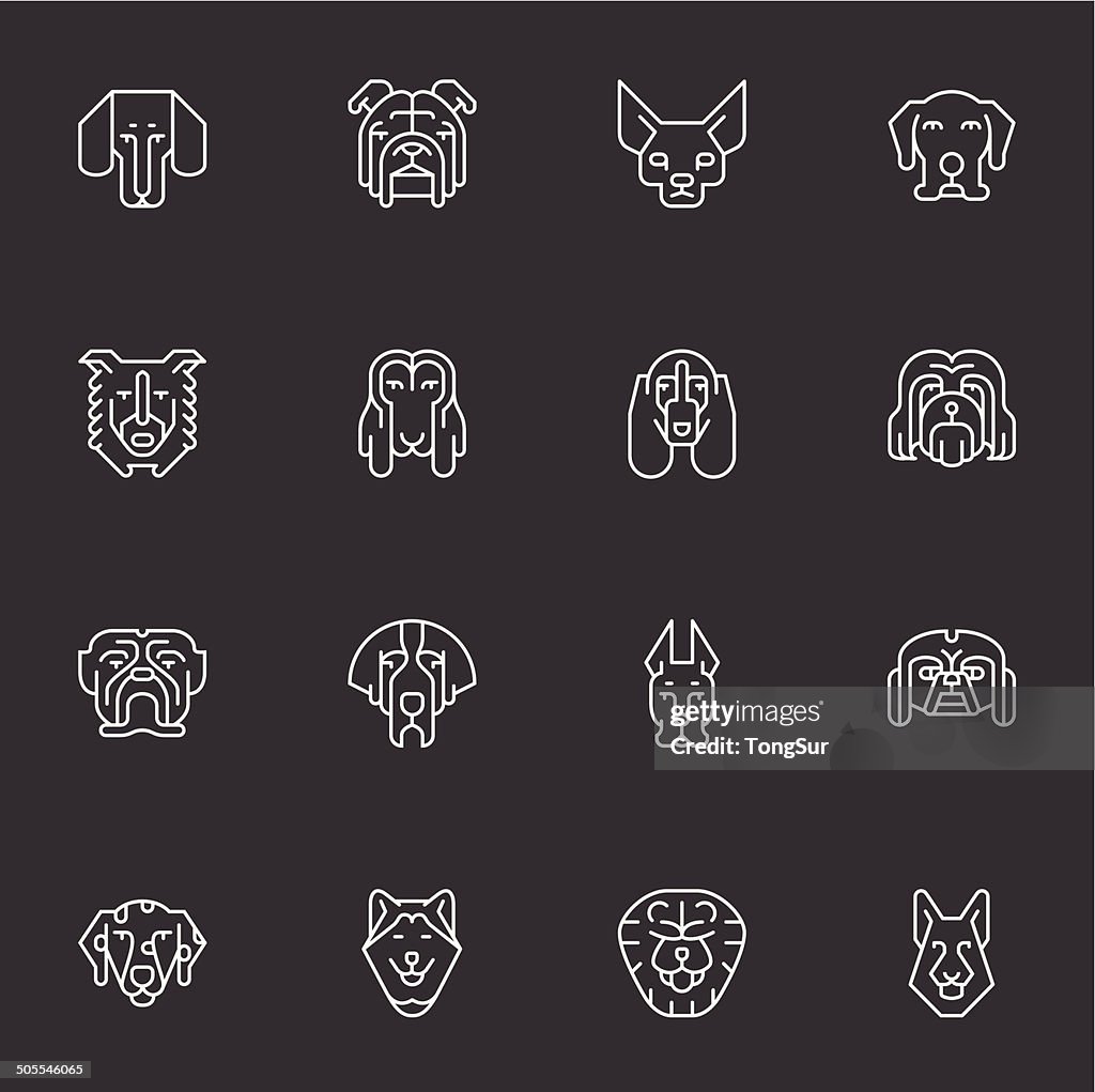 Dogs Head Icons | set 1 - Light White