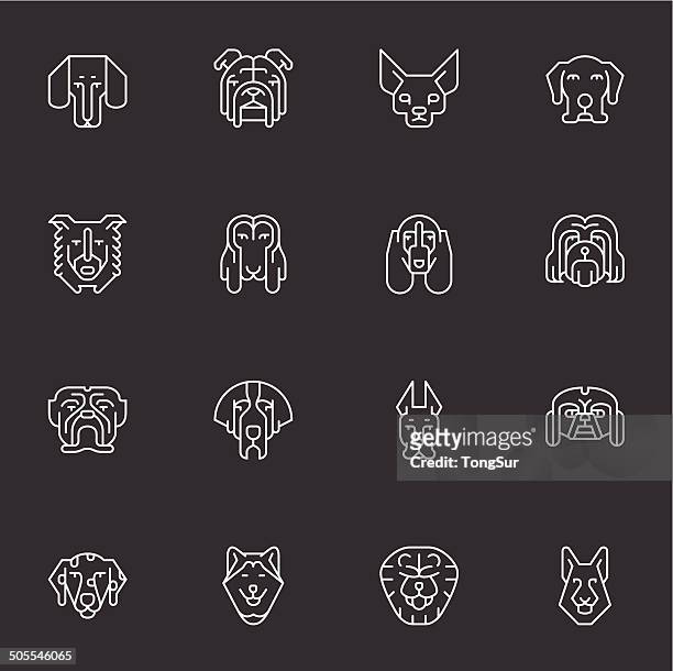 dogs head icons | set 1 - light white - german shepherd stock illustrations