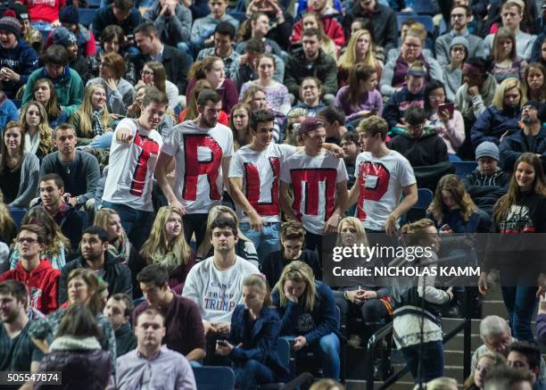 Supporters of US Republican presidential candidate Donald Trump attend a rally at Liberty University in Lynchburg, Virginia, January 18, 2016.