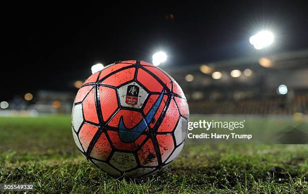 Detailed view of a match ball during the Emirates FA Cup Third Round match between Newport County and Blackburn Rovers at Rodney Parade on January...