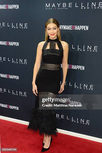 Model Gigi Hadid attends the 'The Power Of Colors - MAYBELLINE New York Make-Up Runway' show during the Mercedes-Benz Fashion Week Berlin...