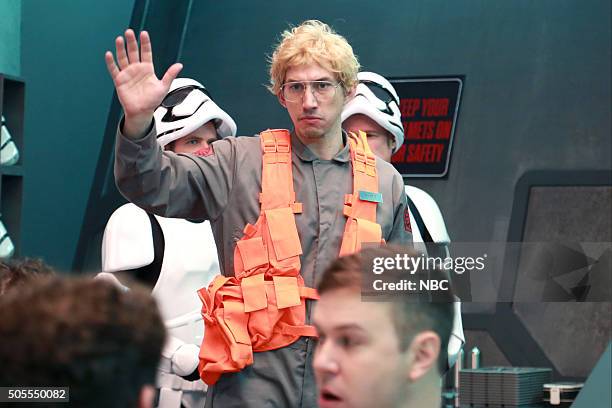 Adam Driver" Episode 1693 -- Pictured: Adam Driver as Kylo Ren during the "Undercover Boss: Starkiller Base" sketch on January 16, 2016 --