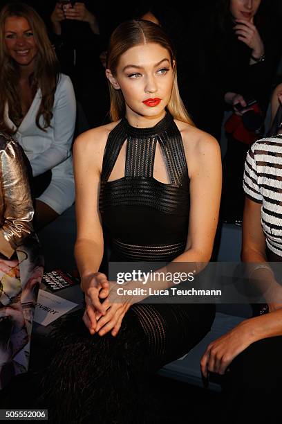 Model Gigi Hadid attends the 'The Power Of Colors - MAYBELLINE New York Make-Up Runway' show during the Mercedes-Benz Fashion Week Berlin...