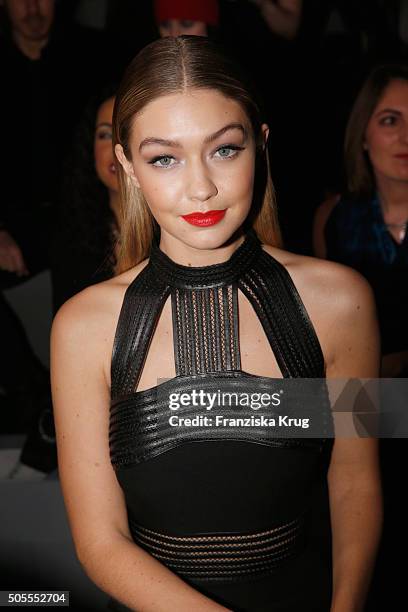 Model Gigi Hadid attends the 'The Power Of Colors - MAYBELLINE New York Make-Up Runway' show during the Mercedes-Benz Fashion Week Berlin...