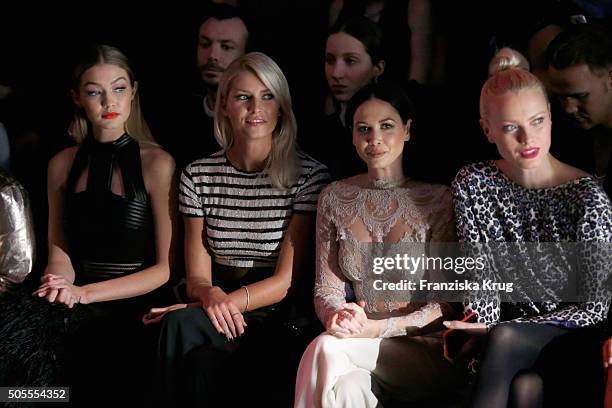 Gigi Hadid, Lena Gercke, Mandy Capristo and Franziska Knuppe attend the 'The Power Of Colors - MAYBELLINE New York Make-Up Runway' show during the...