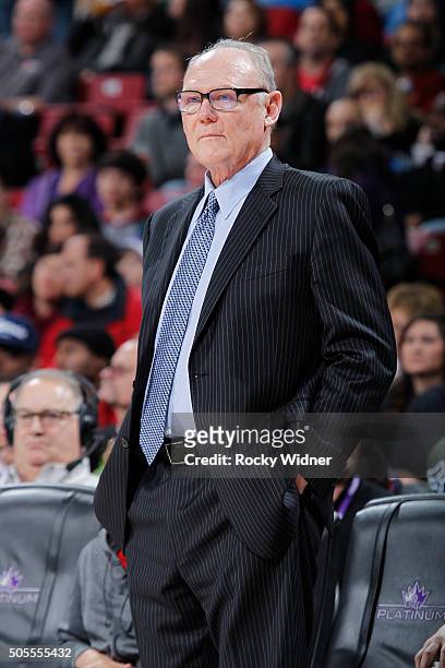 Head coach George Karl of the Sacramento Kings coaches against the New Orleans Pelicans on January 13, 2016 at Sleep Train Arena in Sacramento,...